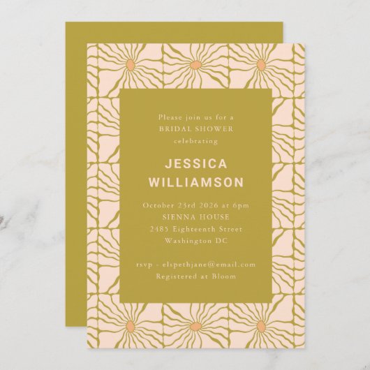 Groovy Retro Chartreuse Botanisch Vrijgezellenfees Kaart (Voorkant / Achterkant)