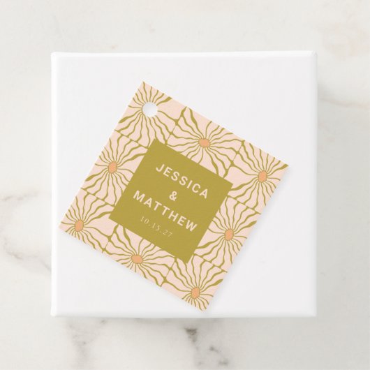 Groovy Retro Chartreuse Botanische Aangepaste Brui Bedankjes Labels (In situ)