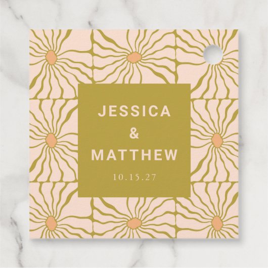 Groovy Retro Chartreuse Botanische Aangepaste Brui Bedankjes Labels (Achterkant)