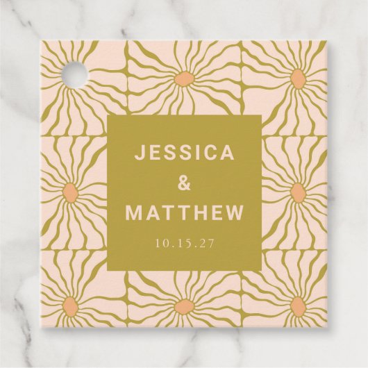 Groovy Retro Chartreuse Botanische Aangepaste Brui Bedankjes Labels (Voorkant)