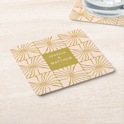 Groovy Retro Chartreuse Botanische Aangepaste Brui Kartonnen Onderzetters (Schuin)