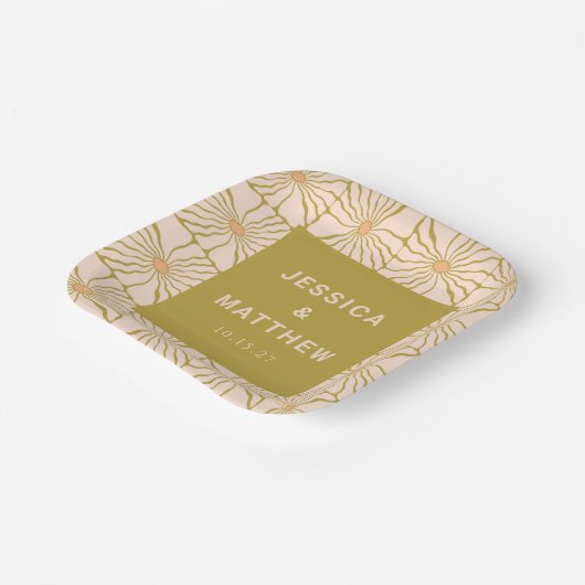 Groovy Retro Chartreuse Botanische Aangepaste Brui Papieren Bordje (Gebogen)