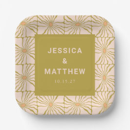 Groovy Retro Chartreuse Botanische Aangepaste Brui Papieren Bordje