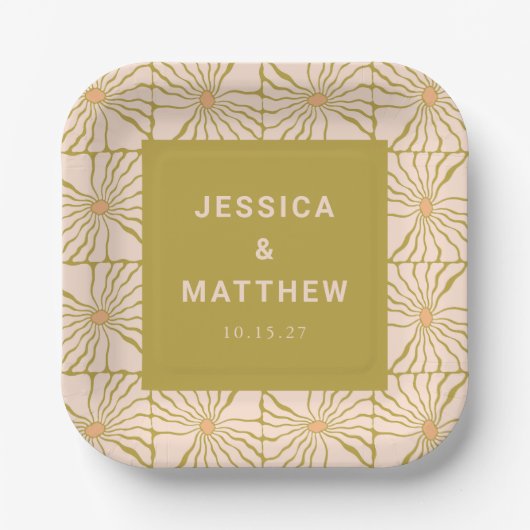 Groovy Retro Chartreuse Botanische Aangepaste Brui Papieren Bordje (Voorkant)