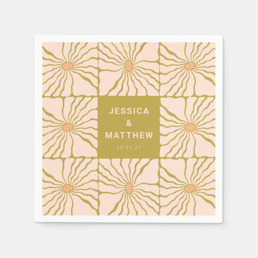 Groovy Retro Chartreuse Botanische Aangepaste Brui Servet (Voorkant)