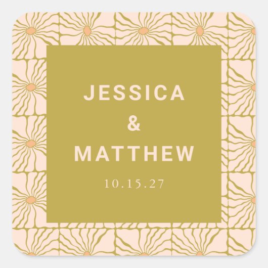 Groovy Retro Chartreuse Botanische Aangepaste Brui Vierkante Sticker (Voorkant)