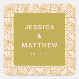 Groovy Retro Chartreuse Botanische Aangepaste Brui Vierkante Sticker