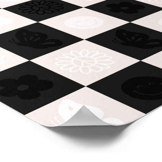 Groovy Retro Checker Patroon Poster (Hoek)