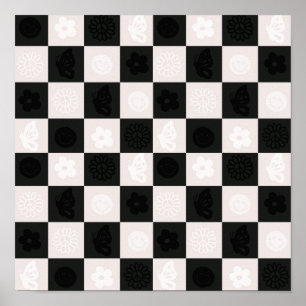 Groovy Retro Checker Patroon Poster