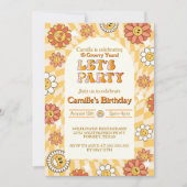 Groovy Retro Checkerboard daisy verjaardag Kaart (Voorkant)