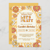 Groovy Retro Checkerboard daisy verjaardag Kaart (Voorkant / Achterkant)