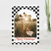 Groovy Retro Checkered Arch Foto Feestdagen Kaart (Voorkant)