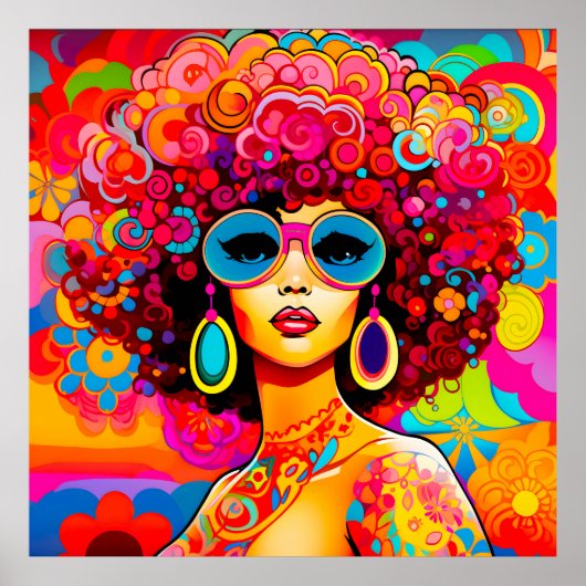 Groovy Retro Chic Afro Floral Pop Art Poster (Voorkant)