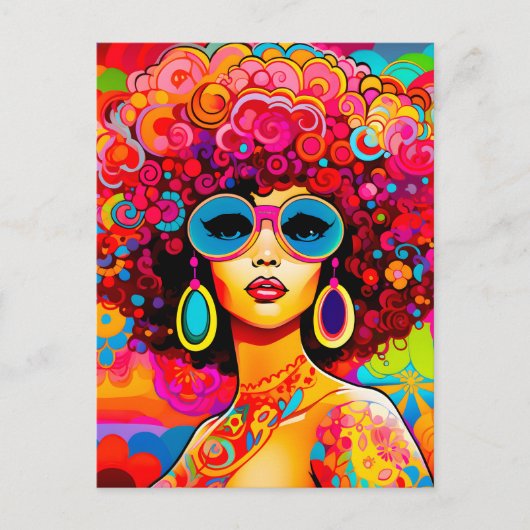 Groovy Retro Chic Floral Pop Art Briefkaart (Voorkant)