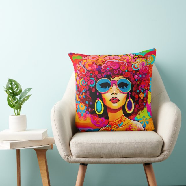 Groovy Retro Chic Floral Pop Art Kussen (Stoel)