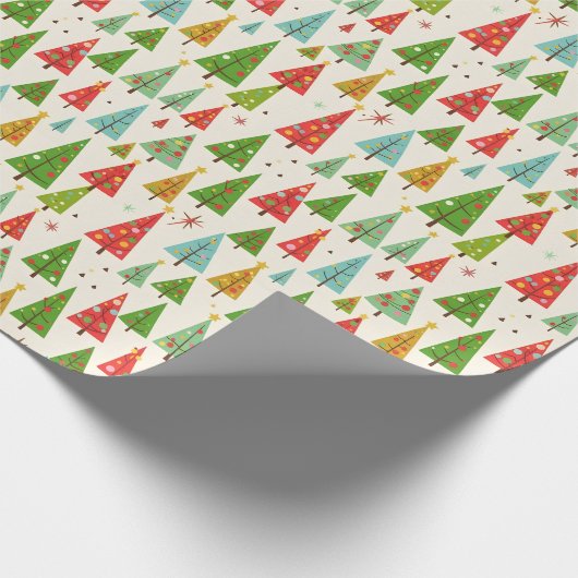 Groovy Retro Christmas Trees Cadeaupapier (Hoek)