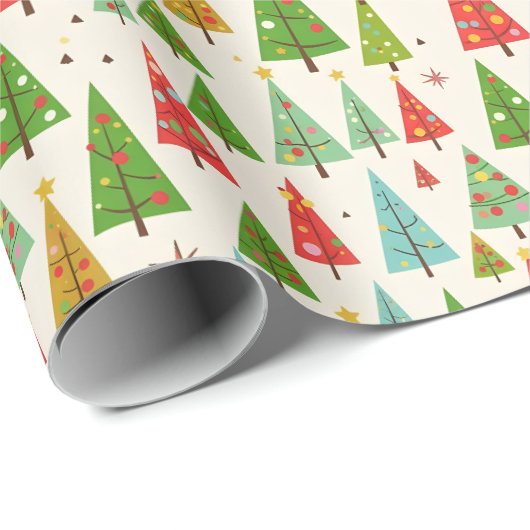 Groovy Retro Christmas Trees Cadeaupapier (Rol Hoek)