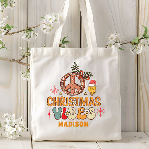 Groovy Retro Christmas Vibes Vredesbord Naam Tote Bag