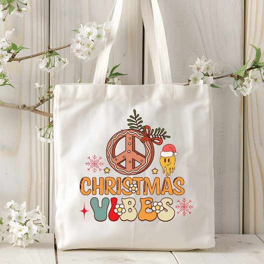 Groovy Retro Christmas Vibes Vredesbord Tote Bag