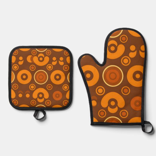 Groovy Retro Cirkel Abstract Patroon Jaren 70 Ovenwant & Pannenlap Set (Voorkant)