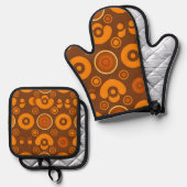 Groovy Retro Cirkel Abstract Patroon Jaren 70 Ovenwant & Pannenlap Set (Voorkant / Achterkant)