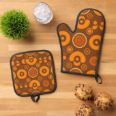 Groovy Retro Cirkel Abstract Patroon Jaren 70 Ovenwant & Pannenlap Set (Top down)