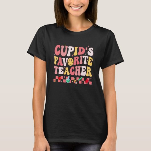 Groovy Retro Cupid's favoriete docent Valentijnse T-shirt (Voorkant)