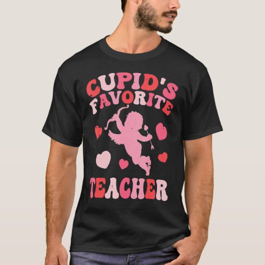 Groovy Retro Cupid's Favorite Teacher Valentine's  T-shirt (Voorkant)