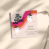 Groovy Retro Cute Ghost Hey Boo 1e verjaardag Kaart