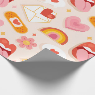Groovy Retro Cute Liefdespatroon met Harten Cadeaupapier