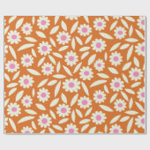 Groovy Retro Daisies Floral Pattern op sinaasappel Cadeaupapier (Vlak)