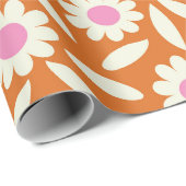 Groovy Retro Daisies Floral Pattern op sinaasappel Cadeaupapier (Rol Hoek)