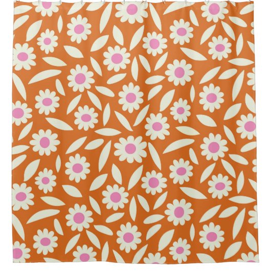Groovy Retro Daisies Floral Pattern op sinaasappel Douchegordijn (Voorkant)