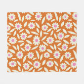 Groovy Retro Daisies Floral Pattern op sinaasappel Fleece Deken (Voorkant (Horizontaal))