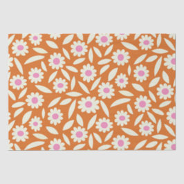 Groovy Retro Daisies Floral Pattern op sinaasappel Tissuepapier