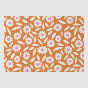 Groovy Retro Daisies Floral Pattern op sinaasappel Tissuepapier