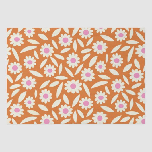 Groovy Retro Daisies Floral Pattern op sinaasappel Tissuepapier (Voorkant)