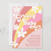 Groovy Retro Daisies Rainbow Baby shower Kaart (Voorkant)