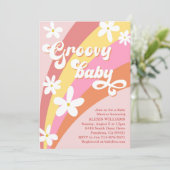Groovy Retro Daisies Rainbow Baby shower Kaart (Staand voorkant)