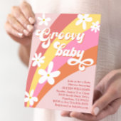 Groovy Retro Daisies Rainbow Baby shower Kaart
