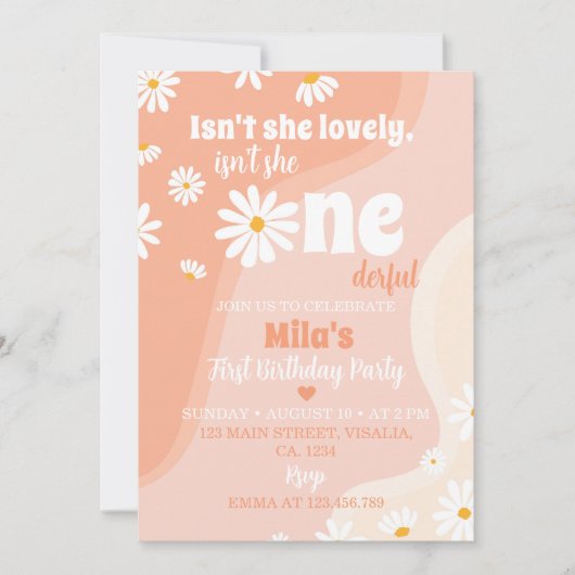 Groovy Retro Daisy 1e Verjaardag uitnodiging (Voorkant)