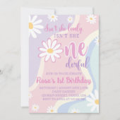 Groovy Retro Daisy 1e Verjaardag uitnodiging (Voorkant)