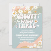 Groovy Retro Daisy 3rd Birthday Invitation Kaart (Voorkant)