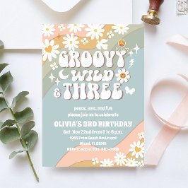 Groovy Retro Daisy 3rd Birthday Invitation Kaart