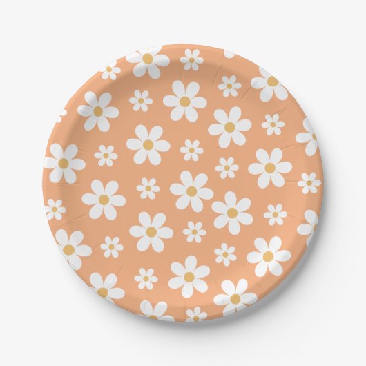 Groovy Retro Daisy abrikoos Papier Borden Papieren Bordje (Voorkant)