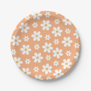 Groovy Retro Daisy abrikozen papieren borden Bordje