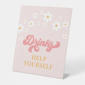 Groovy Retro Daisy Birthday Drink Reclamebord Met Voetstuk (Voorkant)