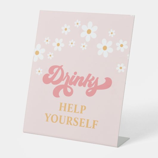 Groovy Retro Daisy Birthday Drink Reclamebord Met Voetstuk (Voorkant)