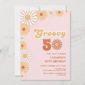 Groovy Retro Daisy Boho Orange Pink Birthday Kaart (Voorkant)