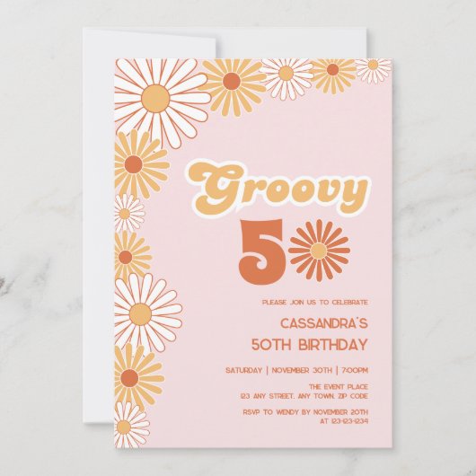 Groovy Retro Daisy Boho Orange Pink Birthday Kaart (Voorkant)